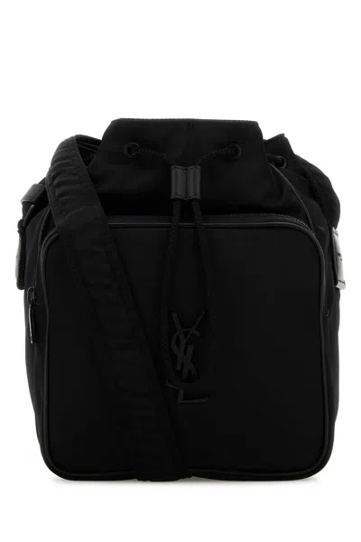 Saint Laurent 20 Cm Nylon Bucket Handbag With Adjustable Shoulder Strap In Black