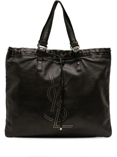 Pre-owned Saint Laurent 2000-2012 Calfskin Studded Kahala Sac Tote Bag In Black