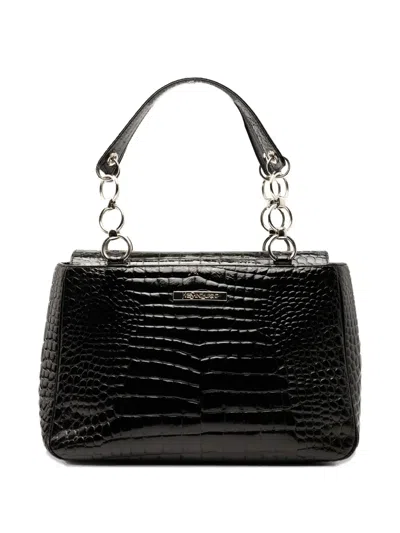 Pre-owned Saint Laurent 2000-2012 Crocodile Embossed Leather Chain Handbag In Black