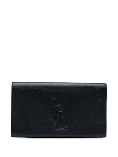 Pre-owned Saint Laurent 2000-2012 Large Calfskin Monogram Belle De Jour Clutch Bag In Black