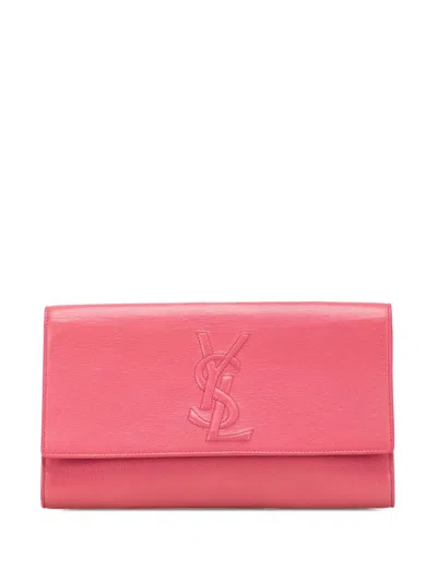 Pre-owned Saint Laurent 2000-2012 Large Leather Belle De Jour Clutch Bag In Pink