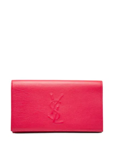 Pre-owned Saint Laurent 2000-2012 Large Leather Belle De Jour Clutch Bag In Pink