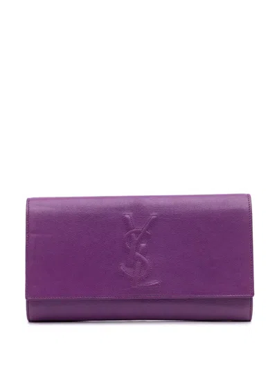 Pre-owned Saint Laurent 2000-2012 Large Leather Belle De Jour Clutch Bag In Purple