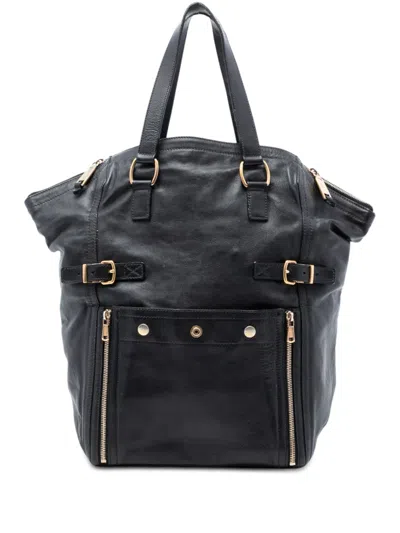 Pre-owned Saint Laurent 2000-2012 Large Leather Downtown Tote Bag In Black