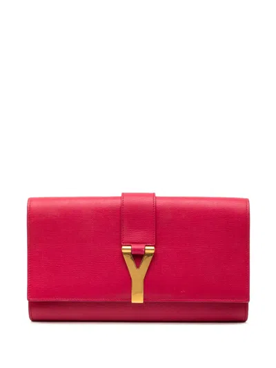 Pre-owned Saint Laurent 2000-2012 Leather Chyc Ligne Clutch Bag In Pink