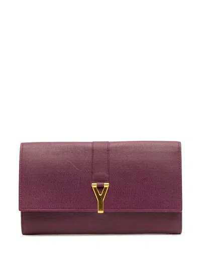 Pre-owned Saint Laurent 2000-2012 Leather Chyc Ligne Travel Wallet Long Wallets In Purple