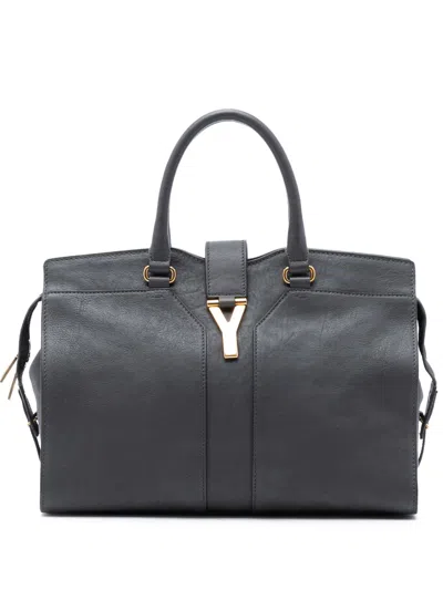 Pre-owned Saint Laurent 2000-2012 Medium Leather Cabas Chyc Satchel In Gray
