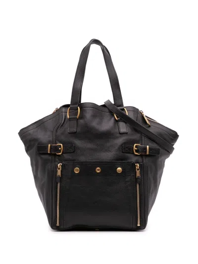 Pre-owned Saint Laurent 2000-2012 Medium Leather Downtown Tote Satchel In Black