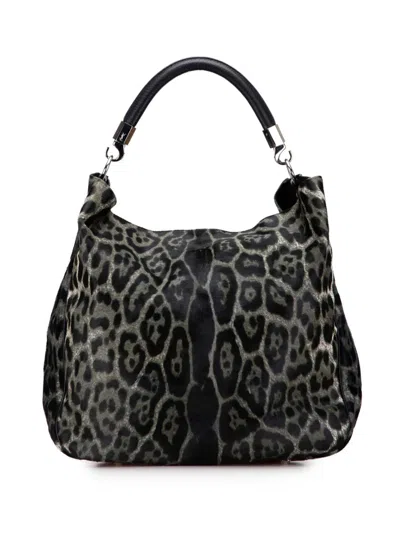 Pre-owned Saint Laurent 2000-2012 Medium Leopard Print Calf Hair Roady Hobo Bag In Black