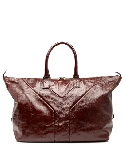 Pre-owned Saint Laurent 2000-2012 Medium Textured Patent Easy Y Tote Bag In Red