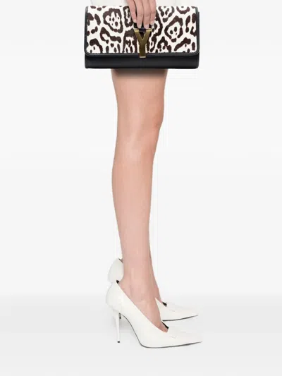 Pre-owned Saint Laurent 2000-2012 Pony Hair Leopard Print Chyc Ligne Clutch Bag In White