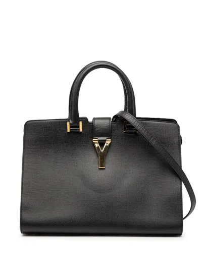 Pre-owned Saint Laurent 2000-2012 Small Textured Leather Cabas Chyc Satchel In Black