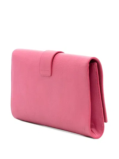 Pre-owned Saint Laurent 2000-2012 Textured Calfskin Chyc Ligne Clutch Bag In Pink