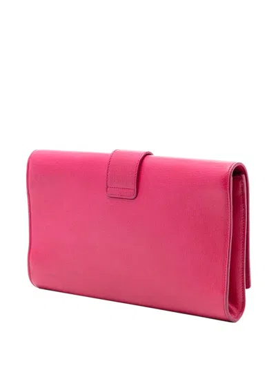 Pre-owned Saint Laurent 2000-2012 Textured Calfskin Chyc Ligne Clutch Bag In Pink