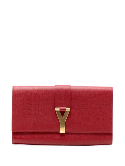 Pre-owned Saint Laurent 2000-2012 Textured Leather Chyc Ligne Clutch Bag In Red