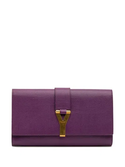 Pre-owned Saint Laurent 2000-2012 Textured Leather Chyc Ligne Clutch Bag In Purple