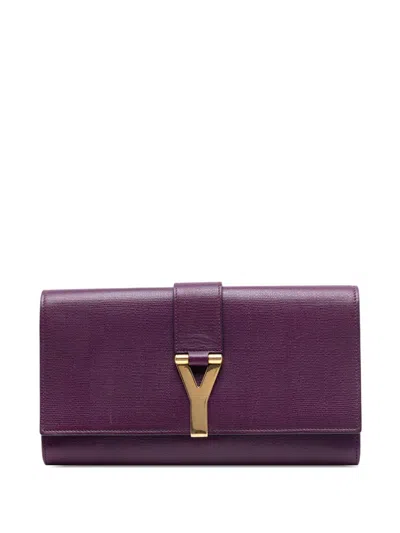 Pre-owned Saint Laurent 2000-2012 Textured Leather Chyc Ligne Clutch Bag In Purple