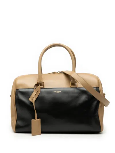 Pre-owned Saint Laurent 2000-2025 Bicolor Leather Classic Duffle 6 Satchel In Brown