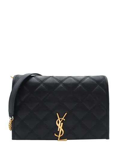 Pre-owned Saint Laurent 2000-2025 Mini Quilted Lambskin Becky Chain Shoulder Bag In Black