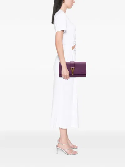 Pre-owned Saint Laurent 2000-2025 Textured Leather Chyc Ligne Clutch Bag In Purple