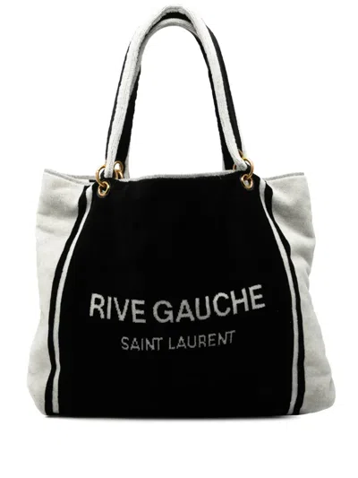 Pre-owned Saint Laurent 2000-2026 Terry Cloth Rive Gauche Tote Bag In Black