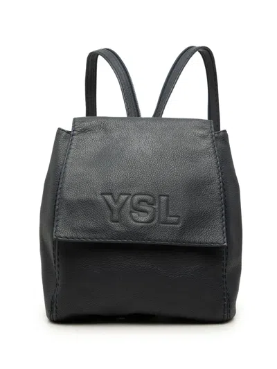 Pre-owned Saint Laurent 2000-2012 Embossed Leather Backpack In Blue