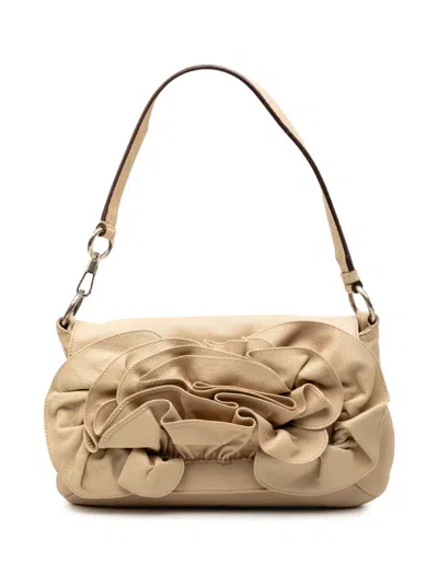 Pre-owned Saint Laurent 2000-2012 Leather Nadja Rose Flap Bag Shoulder Bag In Brown