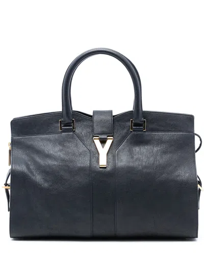 Pre-owned Saint Laurent 2000-2012 Medium Leather Cabas Chyc Satchel In Blue