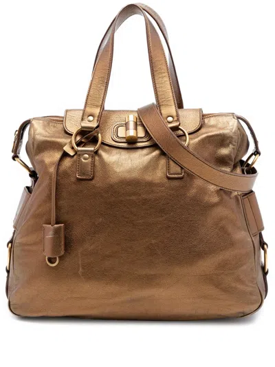 Pre-owned Saint Laurent 2000-2012 Metallic Calfskin Muse Satchel In Brown
