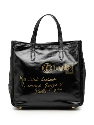 Pre-owned Saint Laurent 2000-2012 Small Textured Patent Y Mail Tote Bag In Black