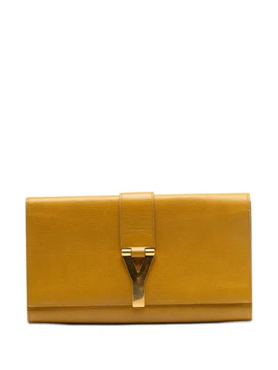 Pre-owned Saint Laurent 2000-2012 Textured Leather Chyc Ligne Clutch Bag In Yellow