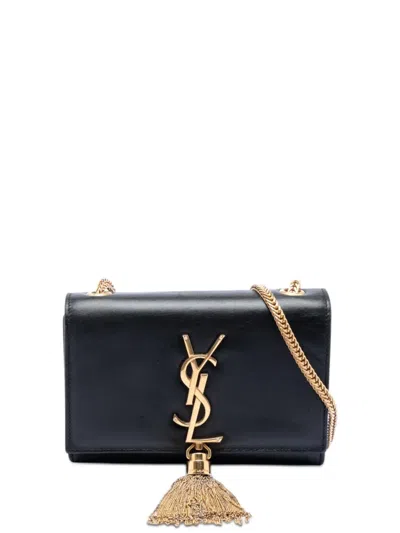 Pre-owned Saint Laurent 2000-2025 Small Leather Monogram Kate Tassel Crossbody Bag In Black