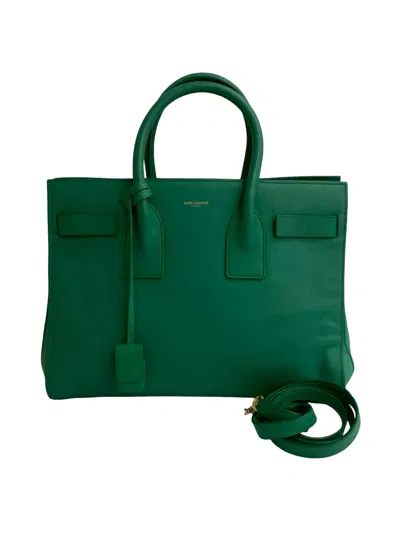 Pre-owned Saint Laurent 2000-2025 Small Leather Sac De Jour Satchel In Green