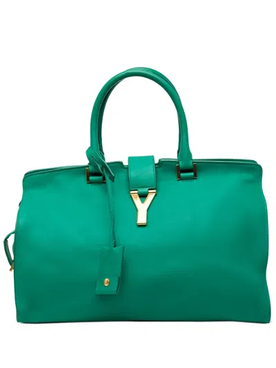 Pre-owned Saint Laurent 2000-2026 Medium Calfskin Cabas Chyc Satchel In Green