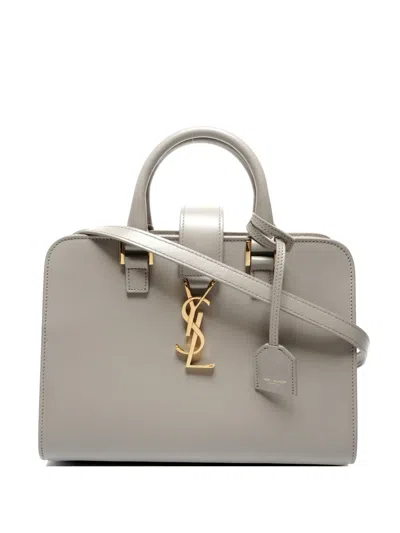Pre-owned Saint Laurent 2000s Cabas Leather Tote Bag In Gray