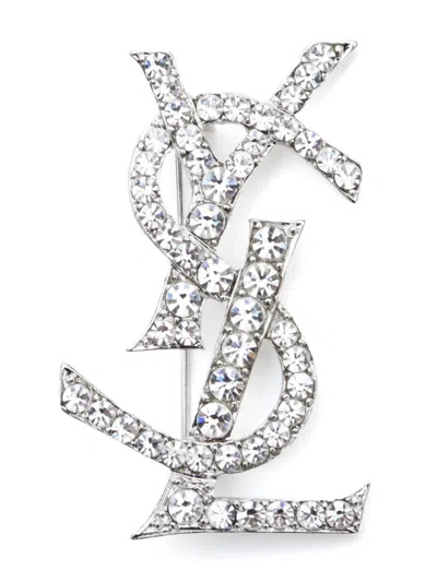 Pre-owned Saint Laurent 2000s Cassandre Brooch In 银色