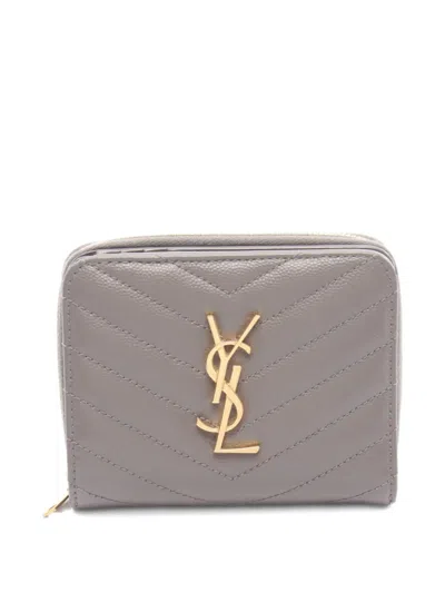 Pre-owned Saint Laurent 2000s Cassandre-logo Bi-fold Wallet In Gray