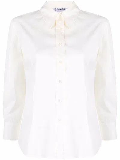 Pre-owned Saint Laurent 2000s Crop-sleeved Silk Shirt In White
