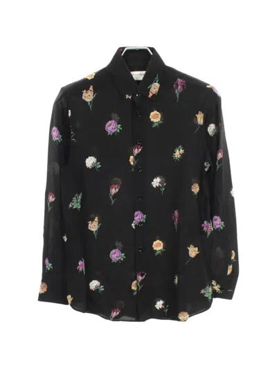 Pre-owned Saint Laurent 2000s Floral-pattern Silk Shirt In Black