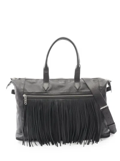 Pre-owned Saint Laurent 2000s Fringe 2way Leather Tote Bag In Black