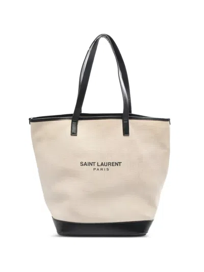 Pre-owned Saint Laurent 2000s Logo-lettering Tote Bag In Neutral