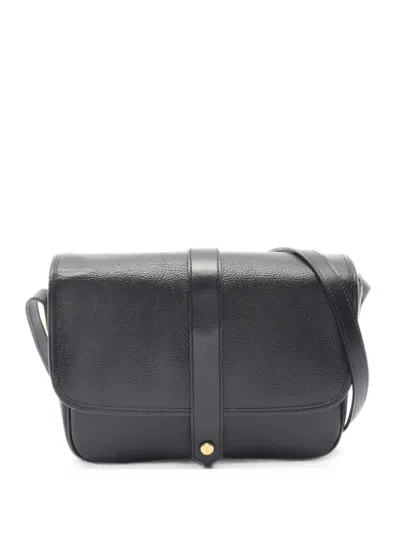 Pre-owned Saint Laurent 2000s Logo-plaque Leather Shoulder Bag In Black