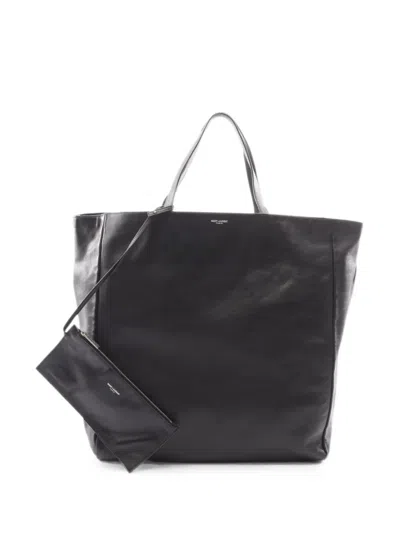Pre-owned Saint Laurent 2000s Logo-print Leather Tote Bag In Black