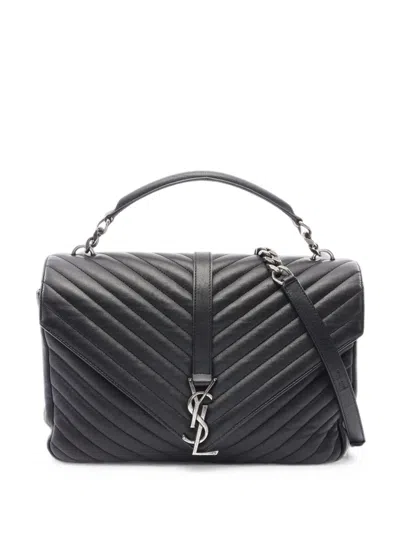 Pre-owned Saint Laurent 2000s Monogram Leather Tote Bag In Black