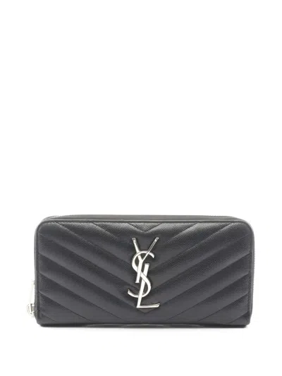 Pre-owned Saint Laurent 2000s Monogram Leather Wallet In Black