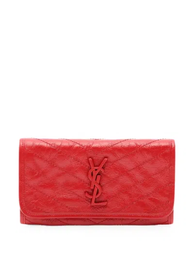 Pre-owned Saint Laurent 2000s Niki Chevron-quilted Wallet In Red