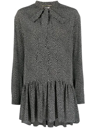 Pre-owned Saint Laurent 2000s Polka Dots Pussy Bow Silk Dress In Black