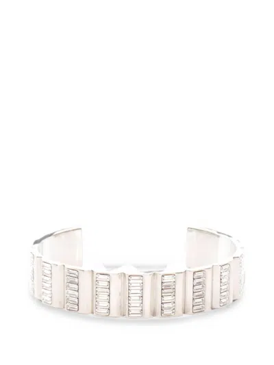 Pre-owned Saint Laurent 2000s Rhinestone-embellished Cuff Bracelet In Silver