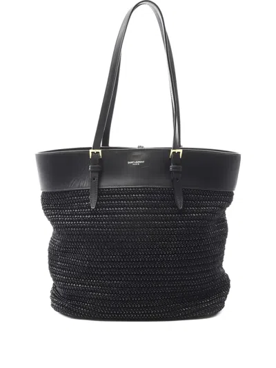 Pre-owned Saint Laurent 2000s Straw Leather Shoulder Bag In Black
