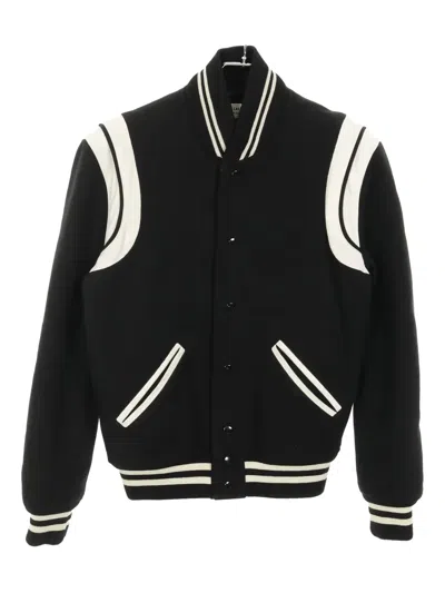 Pre-owned Saint Laurent 2000s Striped Stadium Jacket In Black